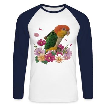 Der orangeköpfige Caique - Unisex Baseballshirt langarm - Weiß/Navy - Vorne - Nik (191cm)