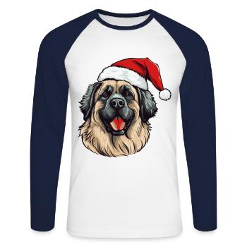 Leonberger Hund Weihnachten Porträt Xmas - Unisex Baseballshirt langarm - Weiß/Navy - Vorne - Nik (191cm)
