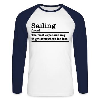 Définition de la voile – L’humour pour les marins - T-shirt baseball manches longues Homme - blanc/marine - Devant - Nik (191cm)