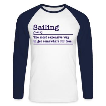 Définition de la voile – L’humour pour les marins - T-shirt baseball manches longues Homme - blanc/marine - Devant - Nik (191cm)