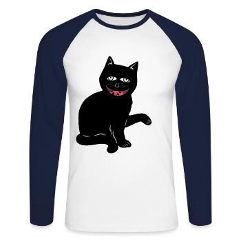 Halloween Cat Black Cat Creepy Horror - Unisex Long Sleeve Baseball T-Shirt - white/navy - Front - Nik (191cm)