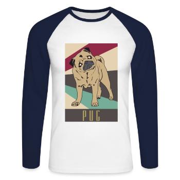 Mops - Unisex Baseballshirt langarm - Weiß/Navy - Vorne - Nik (191cm)