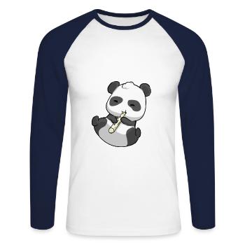 Panda Flöte - Unisex Baseballshirt langarm - Weiß/Navy - Vorne - Nik (191cm)