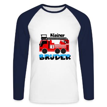 Little Brother Little Firefighters Truck Gift - Unisex Long Sleeve Baseball T-Shirt - white/navy - Front - Nik (191cm)