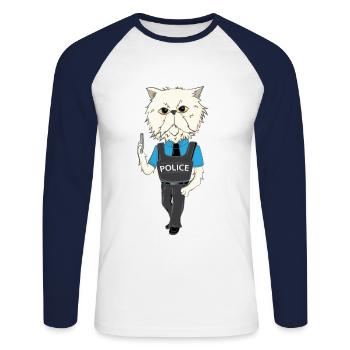 Cat occupation job police uniform funny gift - Unisex Long Sleeve Baseball T-Shirt - white/navy - Front - Nik (191cm)