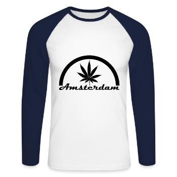 Amsterdam Holland Logo Hemp Marijuana Gift - Unisex Long Sleeve Baseball T-Shirt - white/navy - Front - Nik (191cm)