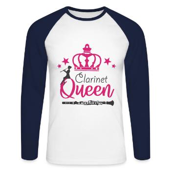 Clarinet Player Crown Queen Girl Gift - Unisex Long Sleeve Baseball T-Shirt - white/navy - Front - Nik (191cm)