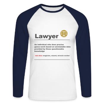 Funny lawyer job title Jura joke gift - Unisex Long Sleeve Baseball T-Shirt - white/navy - Front - Nik (191cm)