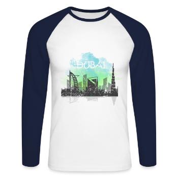 Cadeau de Dubai Tourism Watercolor Skyline - T-shirt baseball manches longues Homme - blanc/marine - Devant - Nik (191cm)