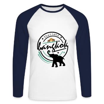 Bangkok Thailand Elephant Logo Tourism Gift - Unisex Long Sleeve Baseball T-Shirt - white/navy - Front - Nik (191cm)