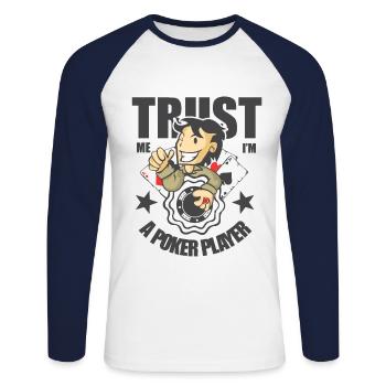 Poker Player Casino Gambling Cards Gift - Unisex Long Sleeve Baseball T-Shirt - white/navy - Front - Nik (191cm)