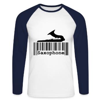 Saxophone Jazz Barcode Saxophone Classical Musician - Unisex Long Sleeve Baseball T-Shirt - white/navy - Front - Nik (191cm)