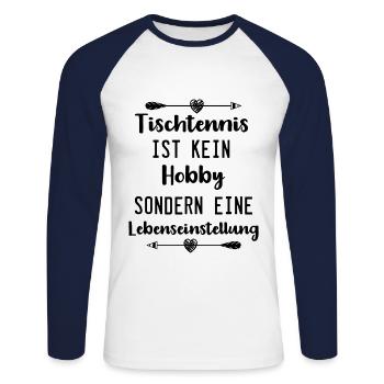 Tischtennis Ping Pong Lustig Witz Spruch Slogan - Unisex Baseballshirt langarm - Weiß/Navy - Vorne - Nik (191cm)