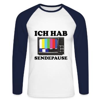 Retro TV Sendepause Oldschool 60er 70er 80er 90er - Unisex Baseballshirt langarm - Weiß/Navy - Vorne - Nik (191cm)