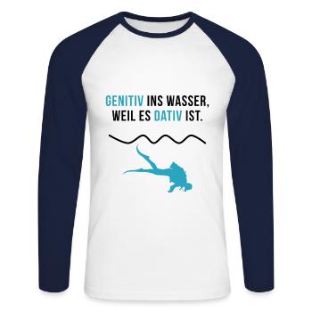 Taucher Lustig Tauchen Prüfung Abzeichen Geschenk - Unisex Baseballshirt langarm - Weiß/Navy - Vorne - Nik (191cm)