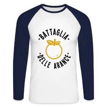 Ivrea oranges bataille bataille carnaval italie - T-shirt baseball manches longues Homme - blanc/marine - Devant - Nik (191cm)
