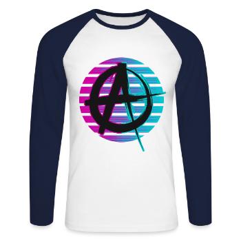 Anarchiste Anarchisme Anarchie Néon Symbole - T-shirt baseball manches longues Homme - blanc/marine - Devant - Nik (191cm)