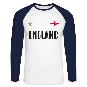 Maillot de football de l’Angleterre Drapeau anglais - T-shirt baseball manches longues Homme - blanc/marine - Devant - Nik (191cm)