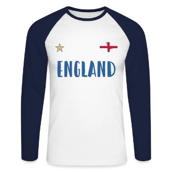 Maillot de football de l’Angleterre Drapeau anglais - T-shirt baseball manches longues Homme - blanc/marine - Devant - Nik (191cm)