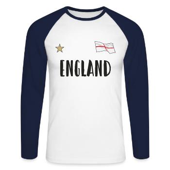 Maillot de football de l’Angleterre Drapeau anglais - T-shirt baseball manches longues Homme - blanc/marine - Devant - Nik (191cm)