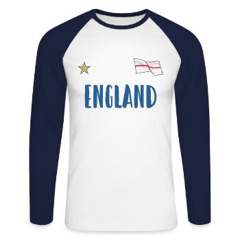 Maillot de football de l’Angleterre Drapeau anglais - T-shirt baseball manches longues Homme - blanc/marine - Devant - Nik (191cm)