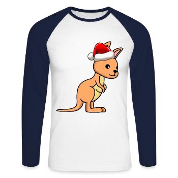 Kangourou BD Noël - T-shirt baseball manches longues Homme - blanc/marine - Devant - Nik (191cm)