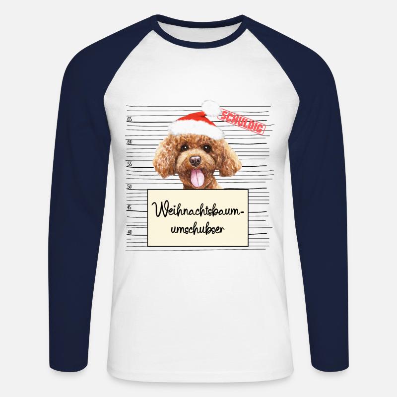 Weihnachtsbaum Umschubser Pudel - Unisex Baseballshirt langarm - Weiß/Navy