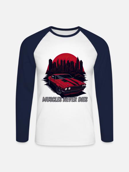 Muscle Car Never Dies - Unisex Long Sleeve Baseball T-Shirt - white/navy