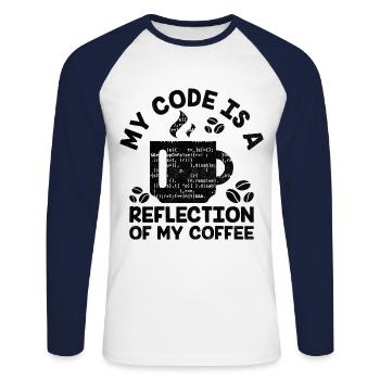 Café Codage Programmeur Codeur Développeur Nerd Coff - T-shirt baseball manches longues Homme - blanc/marine - Devant - Nik (191cm)