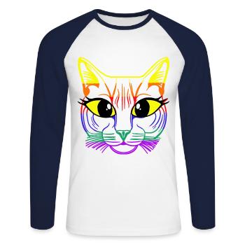 LGBT Cat Face Cat Gay Pride Rainbow Gay - Unisex Long Sleeve Baseball T-Shirt - white/navy - Front - Nik (191cm)