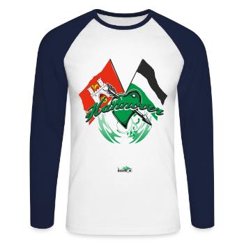 Afficher le drapeau - Hanovre - T-shirt baseball manches longues Homme - blanc/marine - Devant - Nik (191cm)