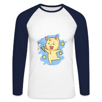 Geburtstag Katze Kawaii Party Feier Miezekatze - Unisex Baseballshirt langarm - Weiß/Navy - Vorne - Nik (191cm)