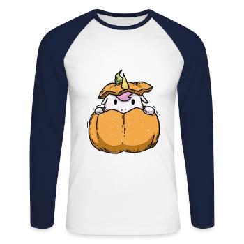 Licornes mignon licorne halloween citrouille - T-shirt baseball manches longues Homme - blanc/marine - Devant - Nik (191cm)