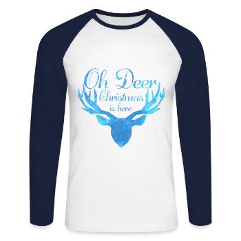 Christmas reindeer pun Xmas funny sayings - Unisex Long Sleeve Baseball T-Shirt - white/navy - Front - Nik (191cm)
