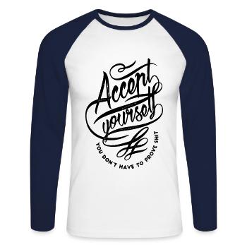 Accept yourself self esteem - Unisex Long Sleeve Baseball T-Shirt - white/navy - Front - Nik (191cm)