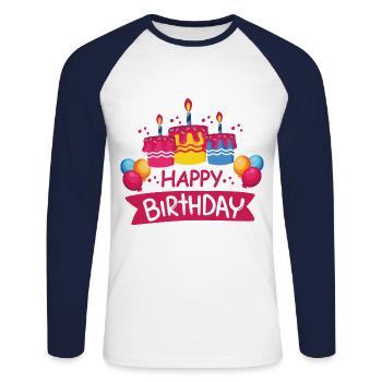 Anniversaire Félicitations - T-shirt baseball manches longues Homme - blanc/marine - Devant - Nik (191cm)