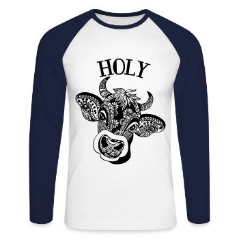 Holy Cow Funny Mandala Cow Face Yoga Farmer - Unisex Long Sleeve Baseball T-Shirt - white/navy - Front - Nik (191cm)