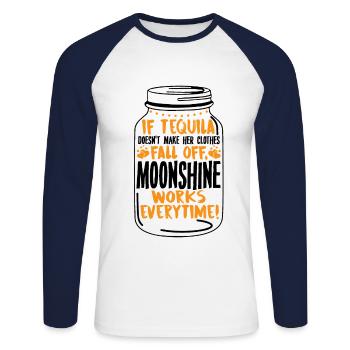 Moonshine Alkohol T-Shirt Schnaps Geschenk USA - Unisex Baseballshirt langarm - Weiß/Navy - Vorne - Nik (191cm)