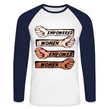 Égalité des droits Femmes Emancipation Shirt Forte - T-shirt baseball manches longues Homme - blanc/marine - Devant - Nik (191cm)