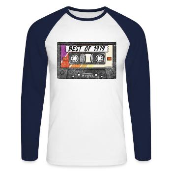 Best of T-Shirt 80s Retro Cassette Neon 80s - Unisex Long Sleeve Baseball T-Shirt - white/navy - Front - Nik (191cm)