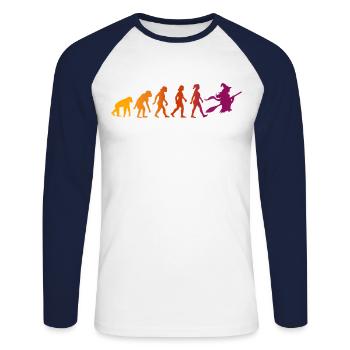 Halloween Evolution T-Shirt balai de sorcière volant USA - T-shirt baseball manches longues Homme - blanc/marine - Devant - Nik (191cm)