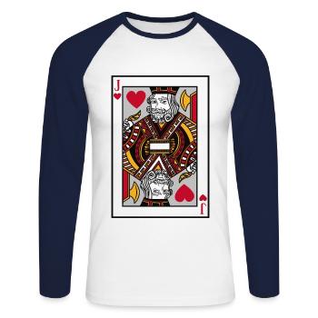 Black Jack Heart Jack T-Shirt Cards Poker Money Bad luck - Unisex Long Sleeve Baseball T-Shirt - white/navy - Front - Nik (191cm)