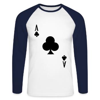 Blackjack Cross ACE cartes t-shirt poker argent malchance - T-shirt baseball manches longues Homme - blanc/marine - Devant - Nik (191cm)