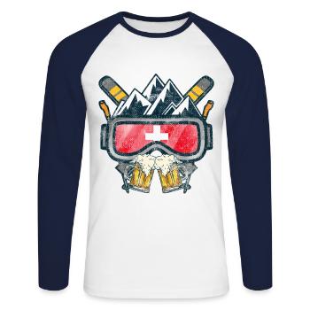 Après-ski t-shirt suisse bière alcool sport montagne - T-shirt baseball manches longues Homme - blanc/marine - Devant - Nik (191cm)
