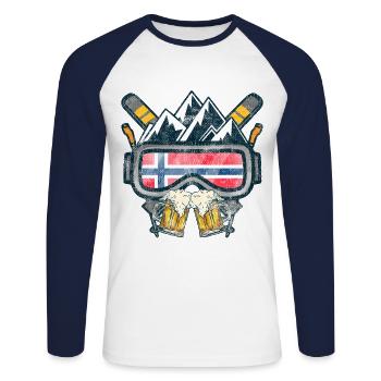 T-shirt Après-ski Norvège Bière Alcool Sport - T-shirt baseball manches longues Homme - blanc/marine - Devant - Nik (191cm)