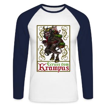 Krampus Brauchtum T-Shirt Perchten Österreich Gruß - Unisex Baseballshirt langarm - Weiß/Navy - Vorne - Nik (191cm)