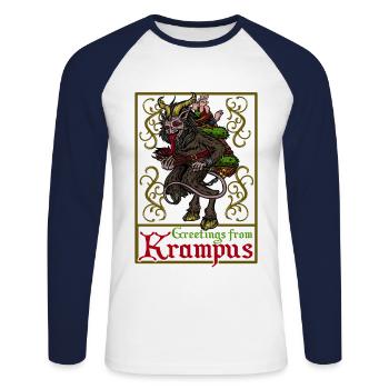 Krampus Perchten T-Shirt Brauch Rute Pass Hörner - Unisex Baseballshirt langarm - Weiß/Navy - Vorne - Nik (191cm)
