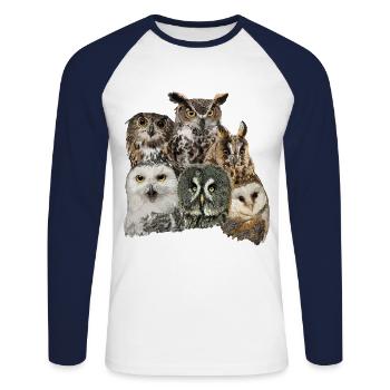 Owls - Unisex Long Sleeve Baseball T-Shirt - white/navy - Front - Nik (191cm)