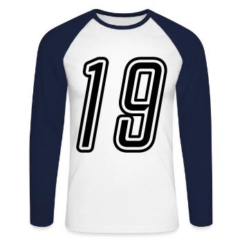 19 Number number - Unisex Long Sleeve Baseball T-Shirt - white/navy - Front - Nik (191cm)