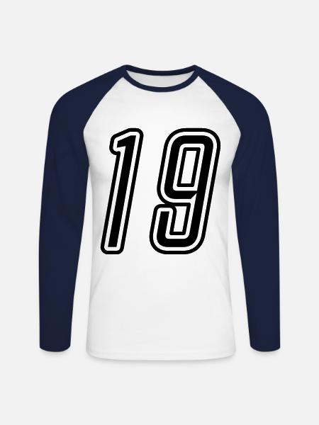 19 Number number - Unisex Long Sleeve Baseball T-Shirt - white/navy